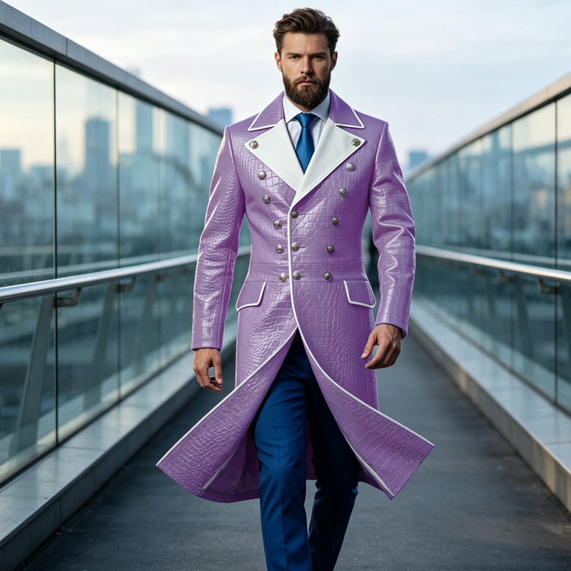 Men'S Grooming Oxford - Erkek Timsah Desenli PU Deri Palto