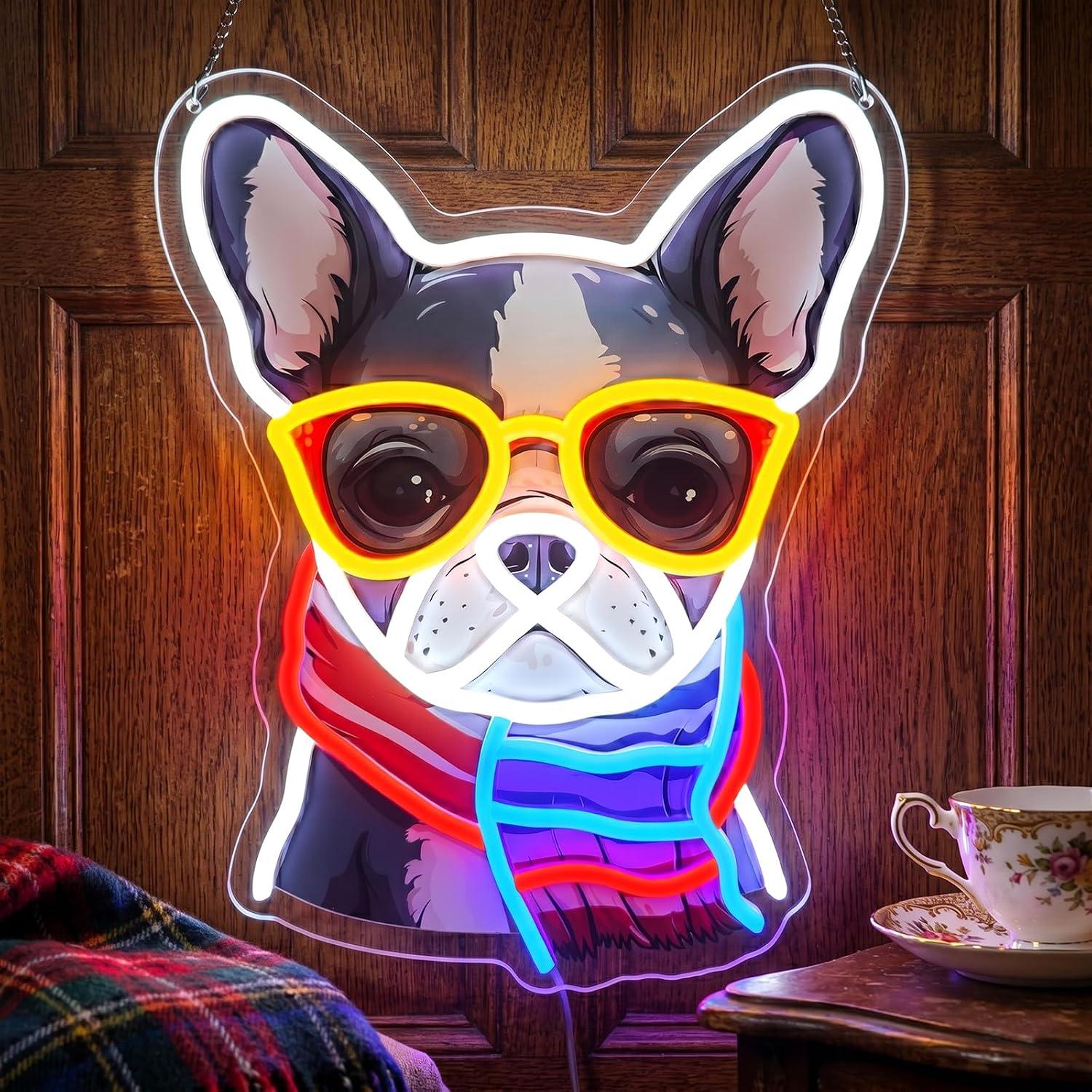 Men'S Grooming Room - Fransız Bulldog Neon Tabela Kısılabilir LED